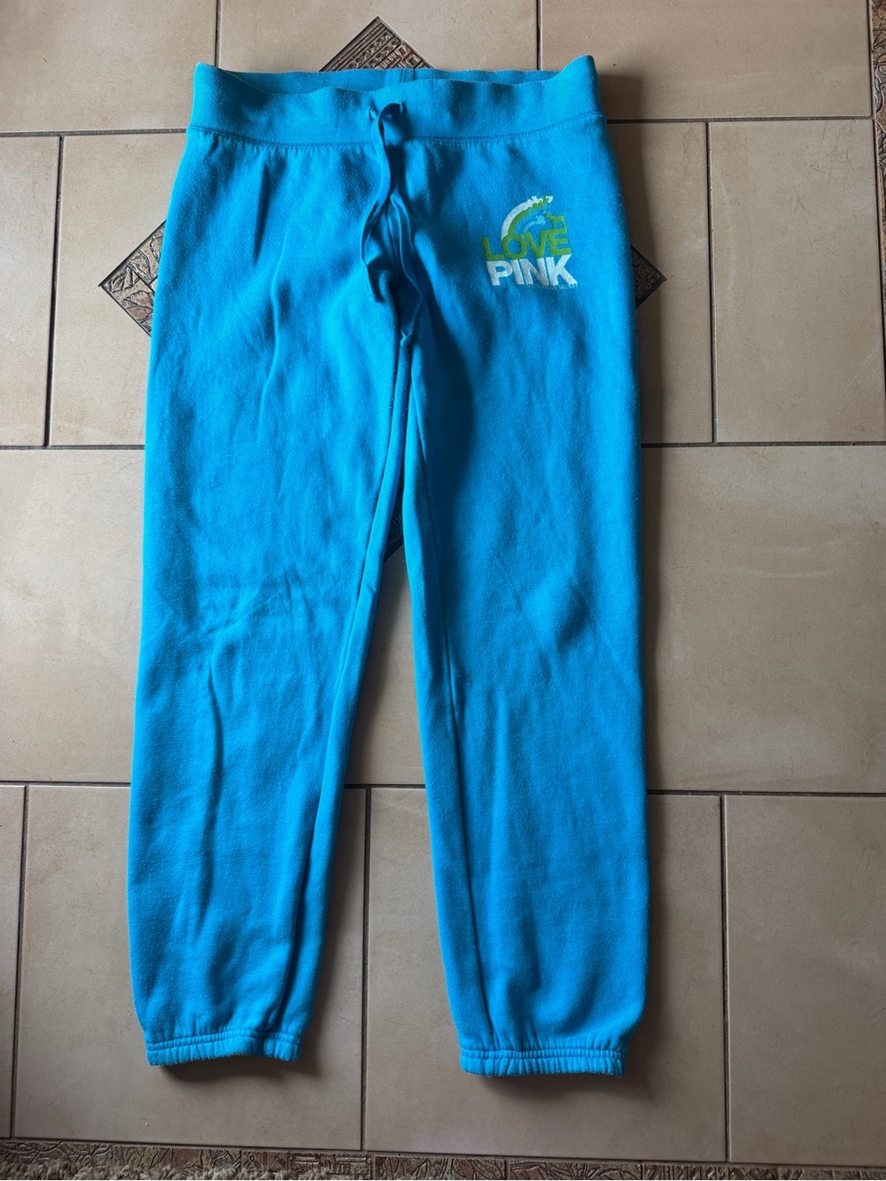 Vintage y2k Victoria's Secret Love PINK Aqua Blue Sweatpants